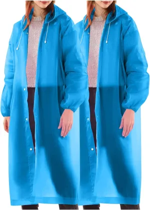 2 Pack Lightweight Adults Rain Poncho Jacket Hooded Waterproof Rain Coat Outdoor Portable Long Raincoat for Men Women