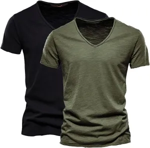 2 Pack Men Muscle Workout T Shirt Gym Bodybuilding V Neck Short Sleeve Tee Top Quick Dry Workout Athletic Sweat Shirts