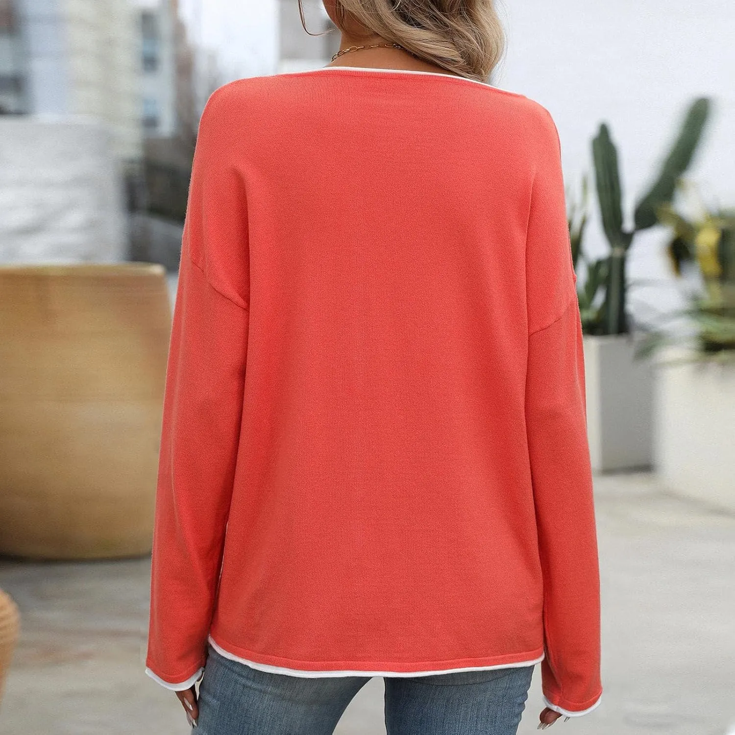 2024 Womens Sweaters Fall Winter Outfits Long Sleeve Button Down Ruffle Knitted Pullover Casual V Neck Jumper Tops