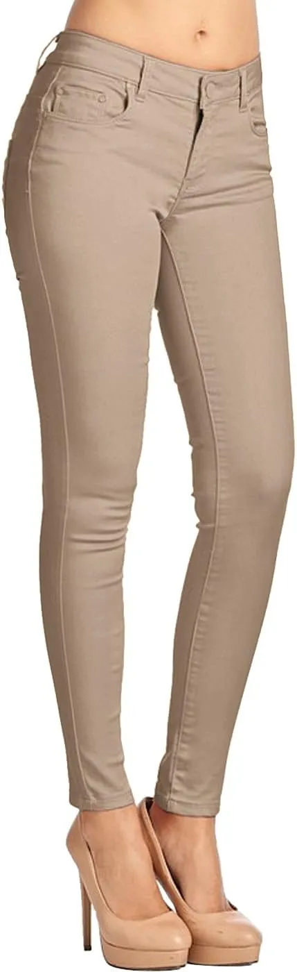 2LUV Women's Stretchy 5 Pocket Skinny Color Uniform Pants