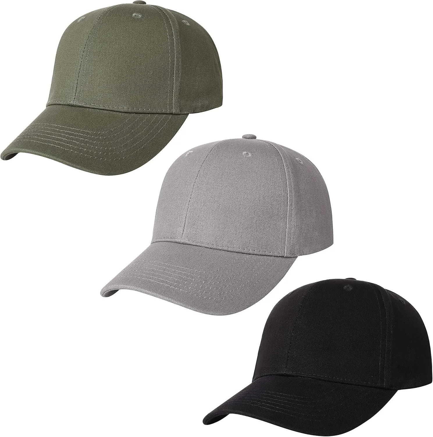 3 Pack Plain Cotton Strapback Baseball Hat Adjustable Low Profile Blank Team Ball Caps for Men Women