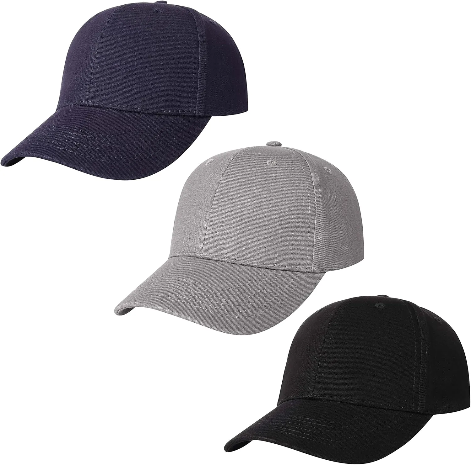 3 Pack Plain Cotton Strapback Baseball Hat Adjustable Low Profile Blank Team Ball Caps for Men Women