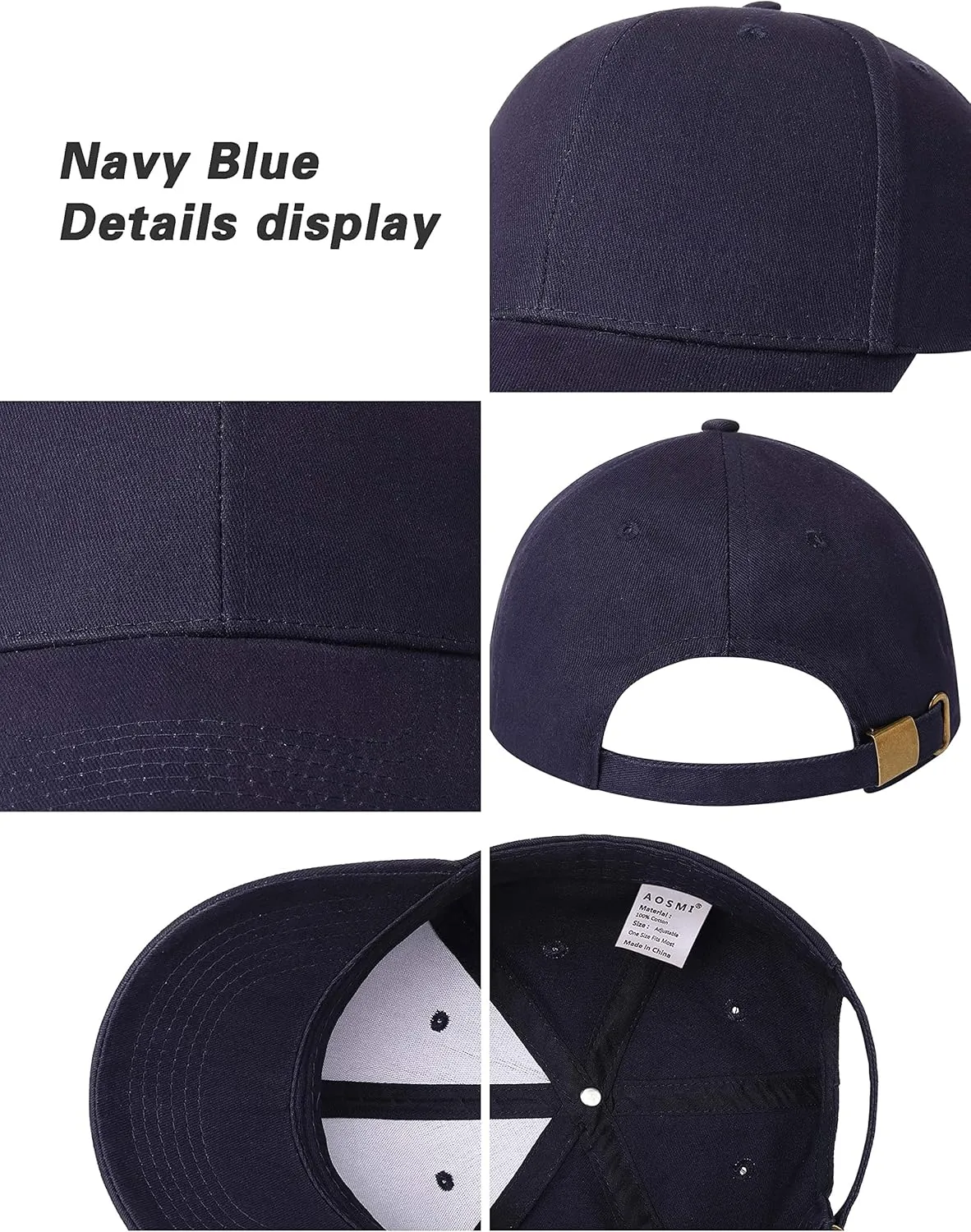 3 Pack Plain Cotton Strapback Baseball Hat Adjustable Low Profile Blank Team Ball Caps for Men Women