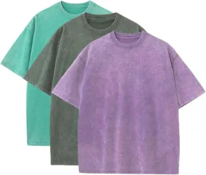 3 Pcs Oversized T-Shirts for Men Heavyweight Cotton Workout Shirts Acid Wash Pump Gym Tees for Casual Active Wear