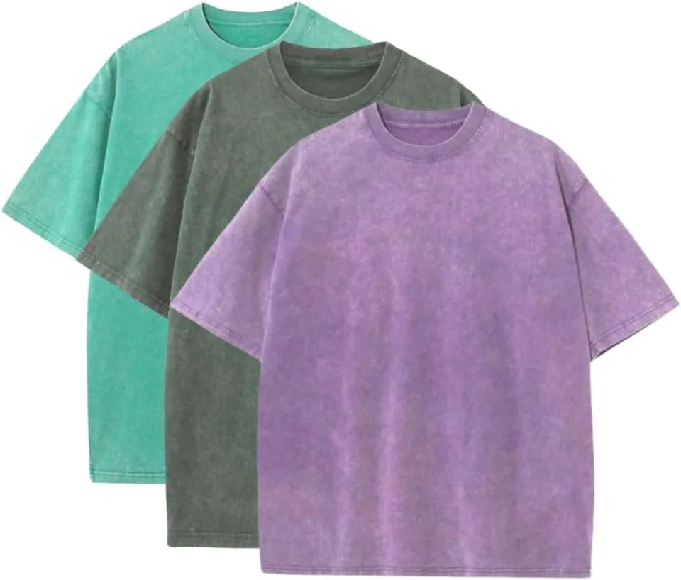 3 Pcs Oversized T-Shirts for Men Heavyweight Cotton Workout Shirts Acid Wash Pump Gym Tees for Casual Active Wear