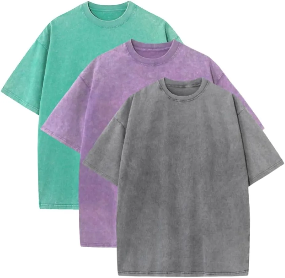 3 Pcs Oversized T-Shirts for Men Heavyweight Cotton Workout Shirts Acid Wash Pump Gym Tees for Casual Active Wear
