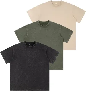 3PCS Vintage Heavyweight Cotton T Shirts for Men Oversized T Shirts for Women Unisex Short Sleeves Street Casual Loose Acid Washed Tee Size 2XLarge