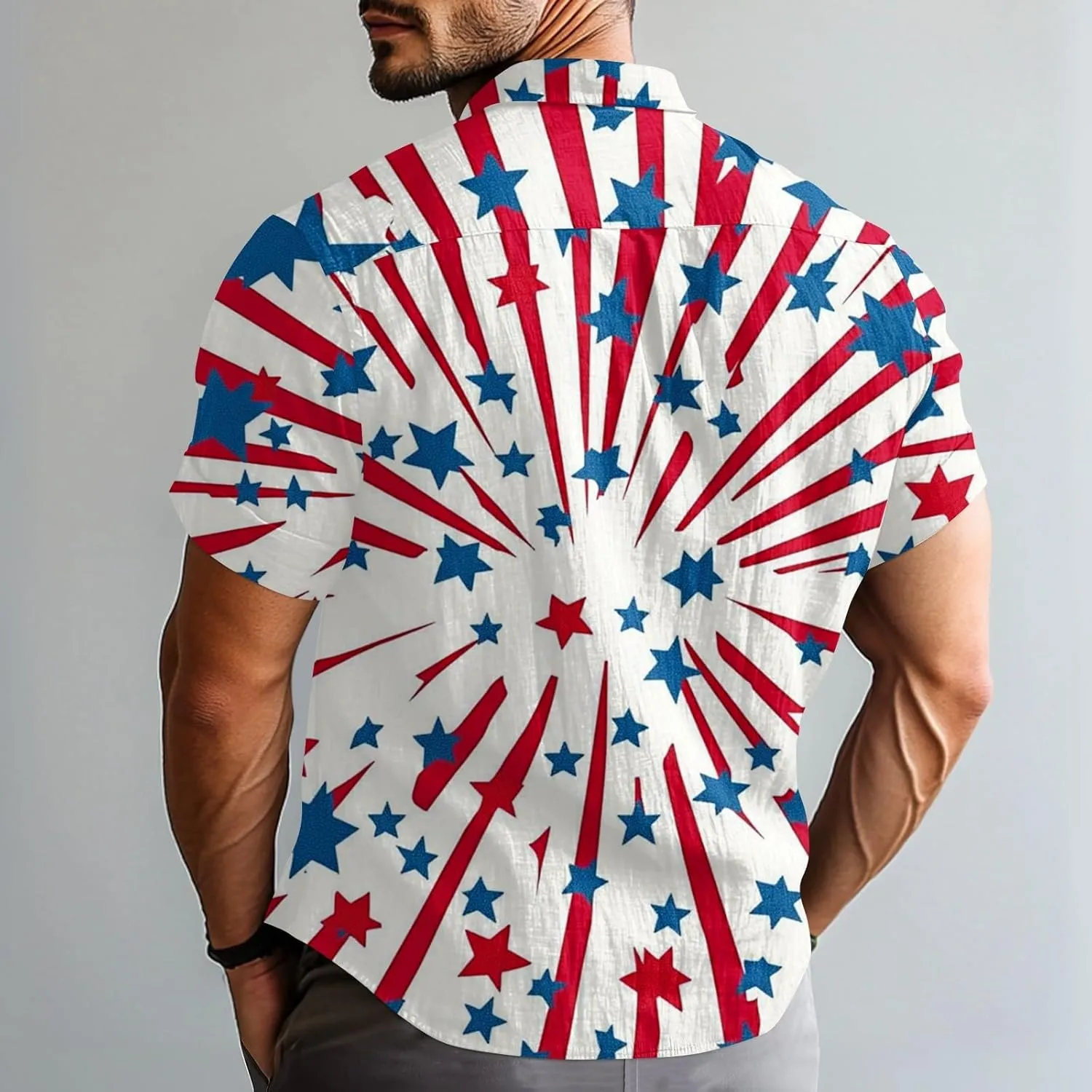4Th of July Shirts for Men Patriotic Independence Day Short Sleeve Shirts Red White and Blue American Flag Outfits