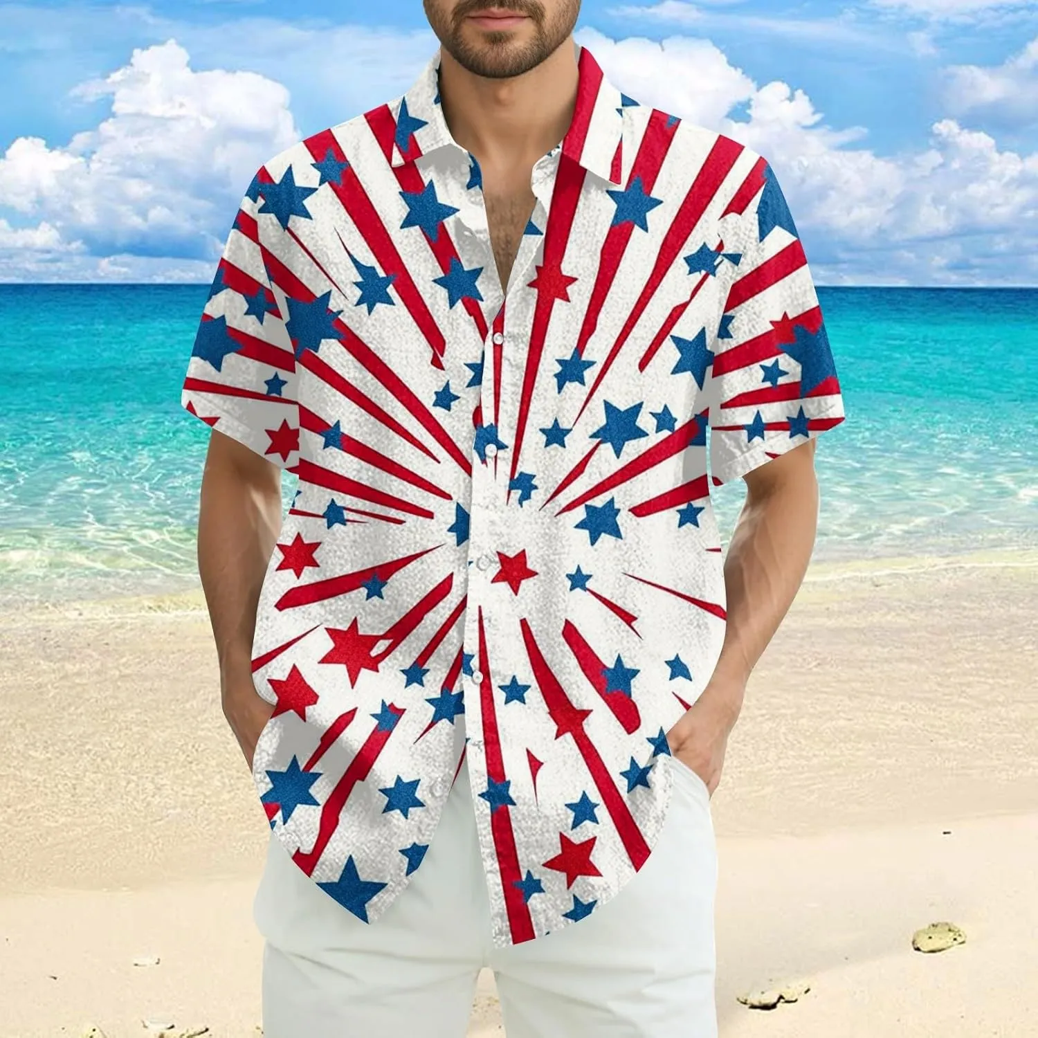 4Th of July Shirts for Men Patriotic Independence Day Short Sleeve Shirts Red White and Blue American Flag Outfits