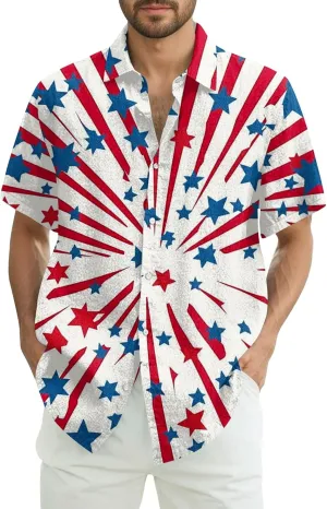 4Th of July Shirts for Men Patriotic Independence Day Short Sleeve Shirts Red White and Blue American Flag Outfits
