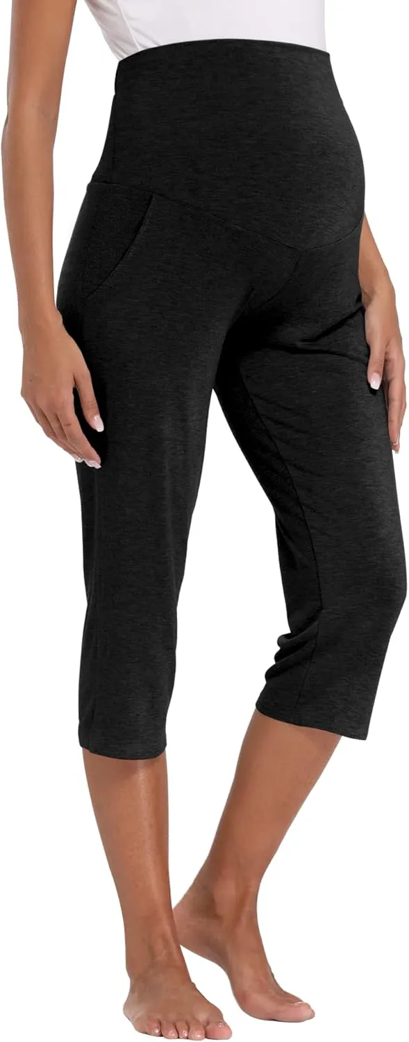AMPOSH Women's Maternity Capri Pants Stretchy Lounge Pants Comfortable Pregnancy Shorts