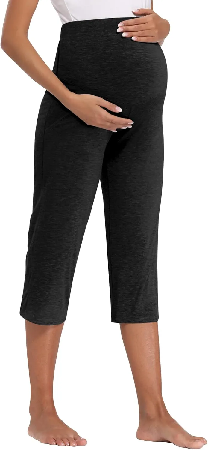AMPOSH Women's Maternity Capri Pants Stretchy Lounge Pants Comfortable Pregnancy Shorts
