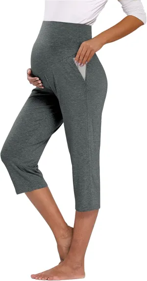 AMPOSH Women's Maternity Capri Pants Stretchy Lounge Pants Comfortable Pregnancy Shorts