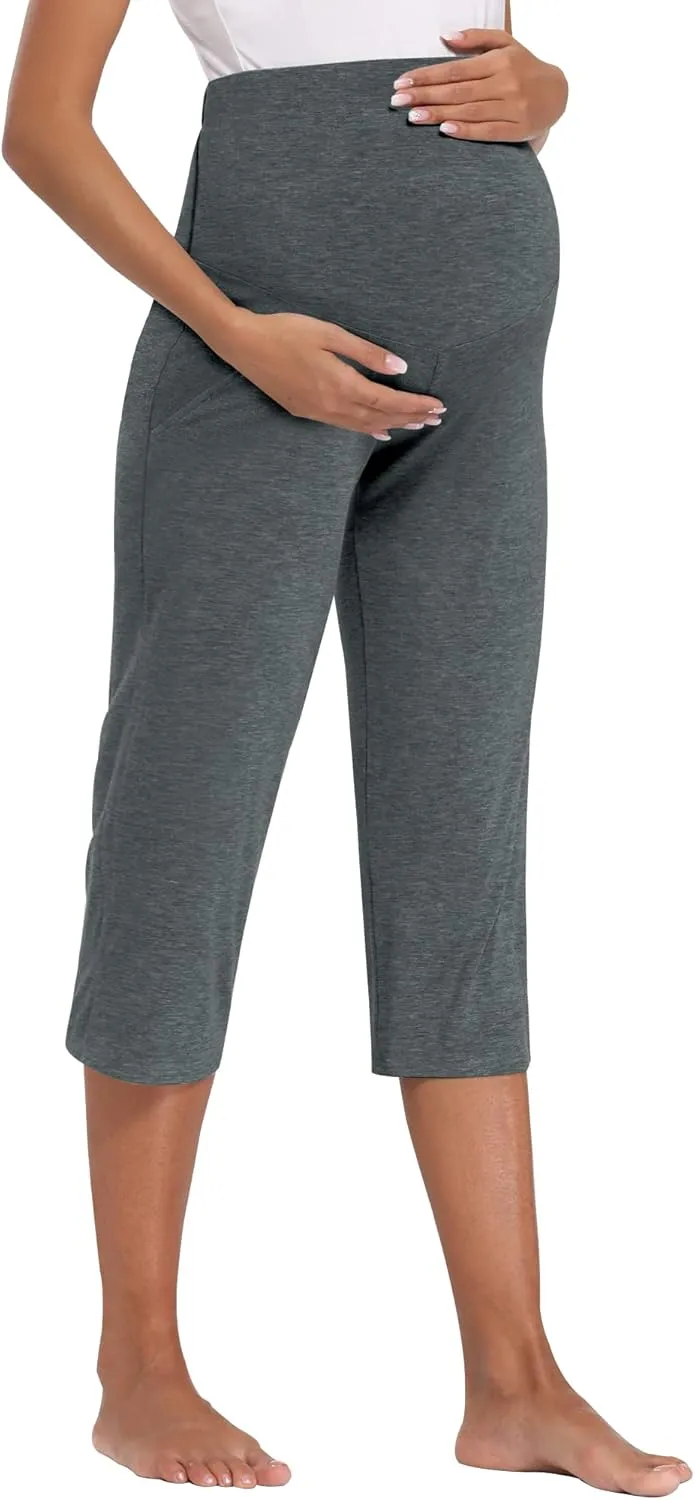 AMPOSH Women's Maternity Capri Pants Stretchy Lounge Pants Comfortable Pregnancy Shorts