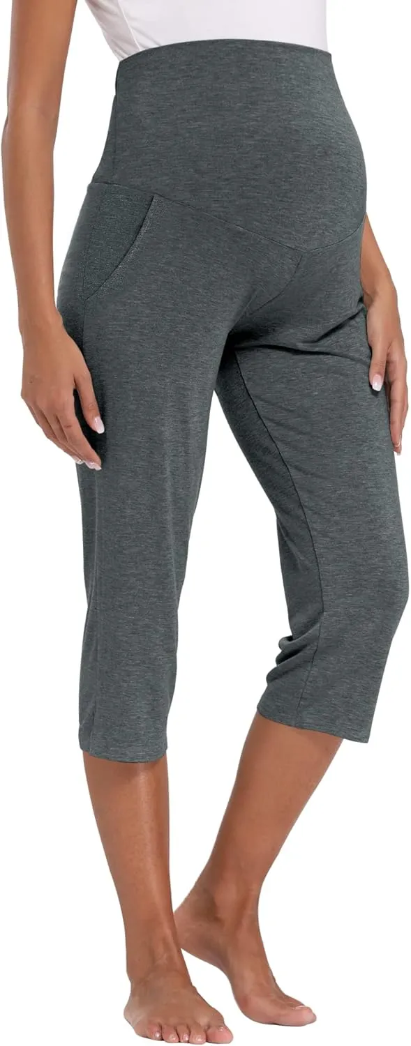 AMPOSH Women's Maternity Capri Pants Stretchy Lounge Pants Comfortable Pregnancy Shorts