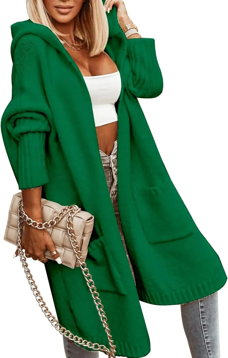 Aoysky Womens Long Cardigans Cable Knitted Open Front Oversized Hooded Outerwear Sweater Coat