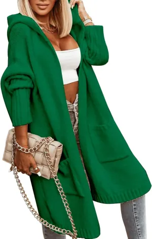 Aoysky Womens Long Cardigans Cable Knitted Open Front Oversized Hooded Outerwear Sweater Coat