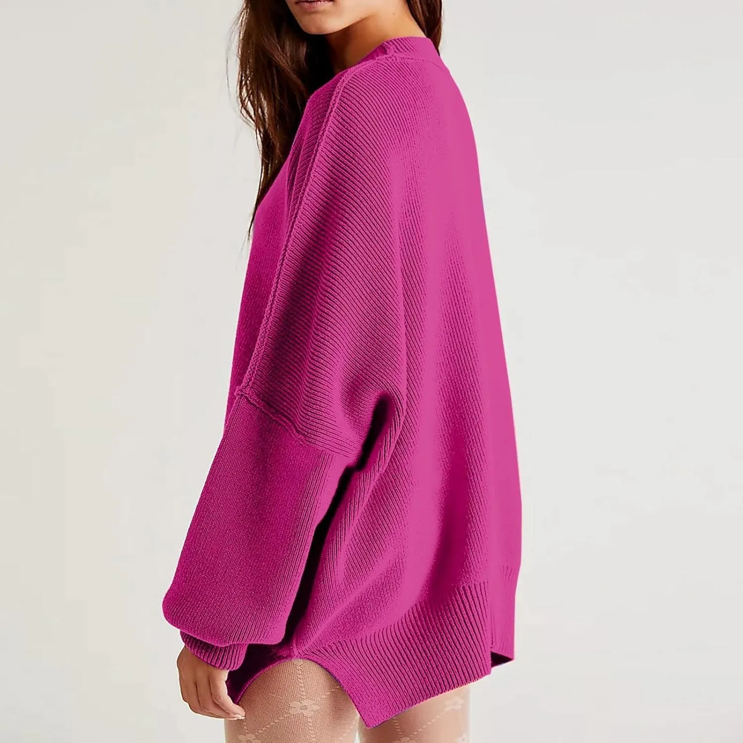 Batwing Sweaters for Women Oversize Cable Knit Pullover Solid Color Jumper Sweatshirt Side Split Tops Fall Sweaters