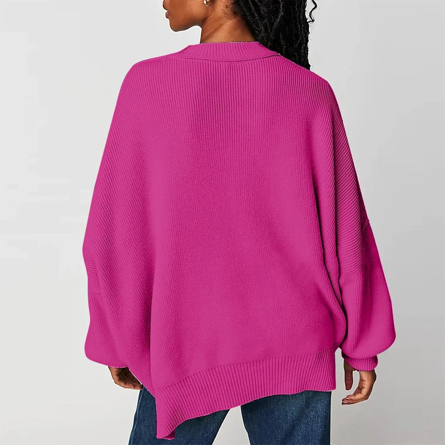 Batwing Sweaters for Women Oversize Cable Knit Pullover Solid Color Jumper Sweatshirt Side Split Tops Fall Sweaters