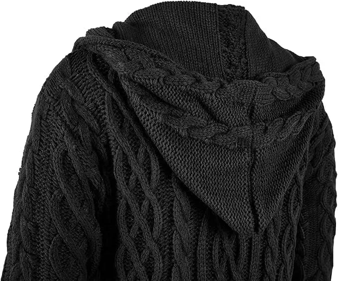 Bengbobar Long Cardigan Sweaters for Women Coats Cable Knit Casual Open Front Long Sleeve Hooded Sweater with Pockets