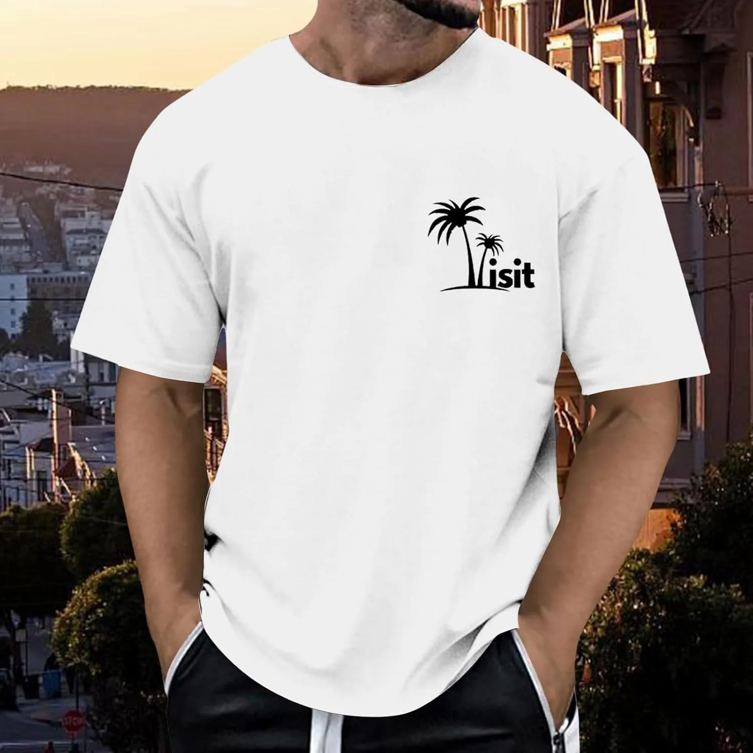 Big and Tall T-Shirts for Man Oversized Tropical Palm Print Tee Shirts Lightweight Quick Dry Summer Beach T Shirt