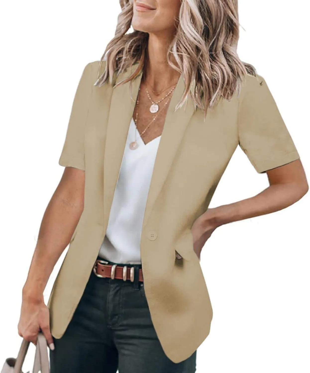 Blazer Jackets for Women Casual Short Sleeve/Sleeveless Blazer Caots Summer Slim Lapel Open Front Work Office Jacket