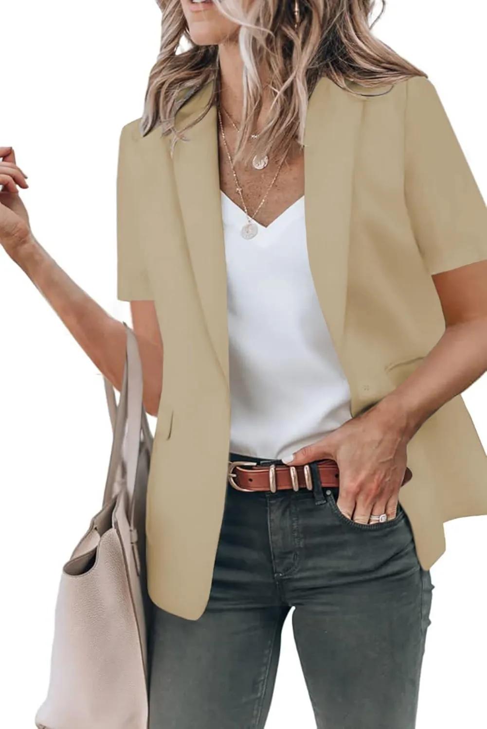 Blazer Jackets for Women Casual Short Sleeve/Sleeveless Blazer Caots Summer Slim Lapel Open Front Work Office Jacket