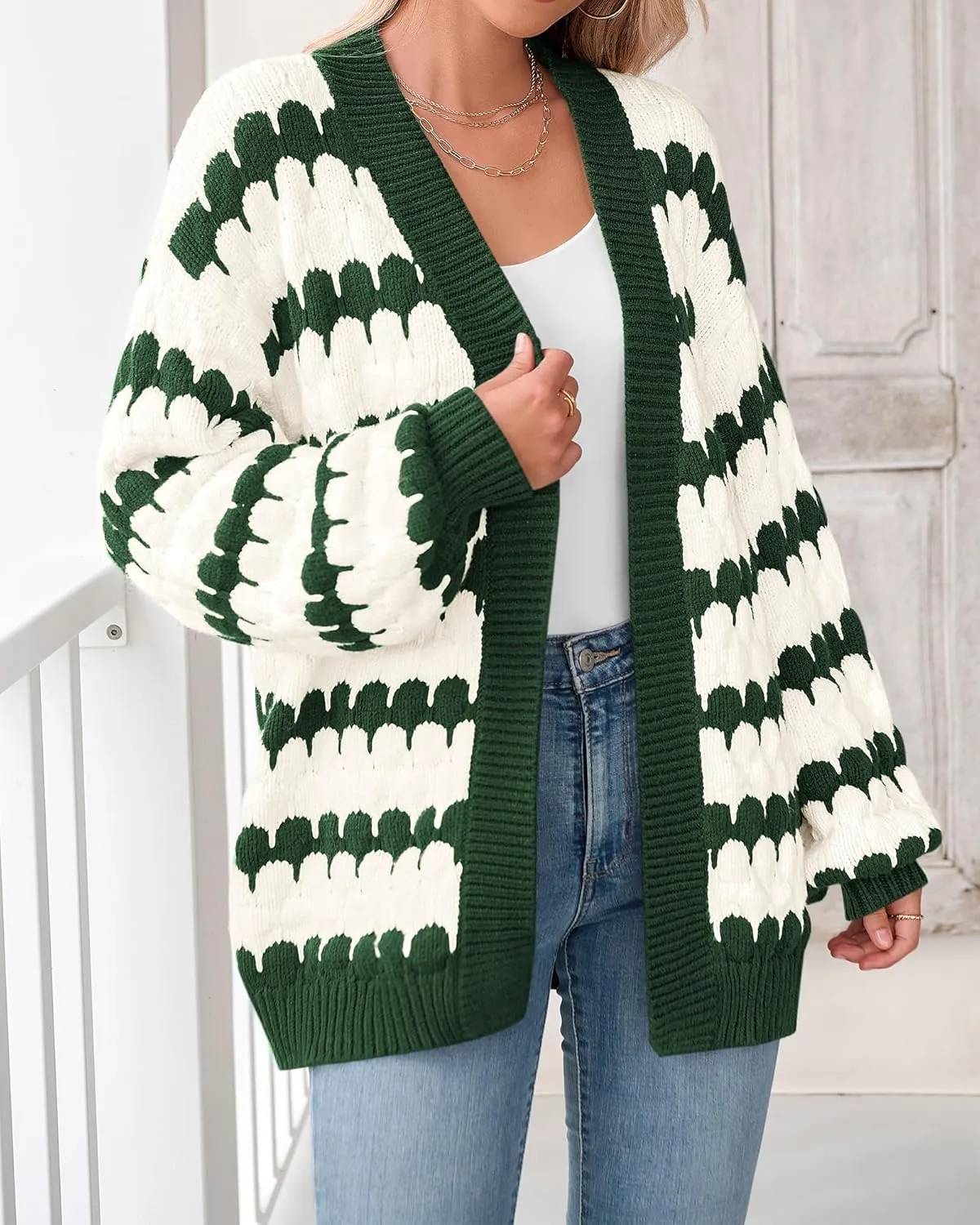 BTFBM Womens Open Front Cardigan Sweater 2024 Fall Winter Long Sleeve Loose Color Block Chunky Cable Knit Outerwear Coat