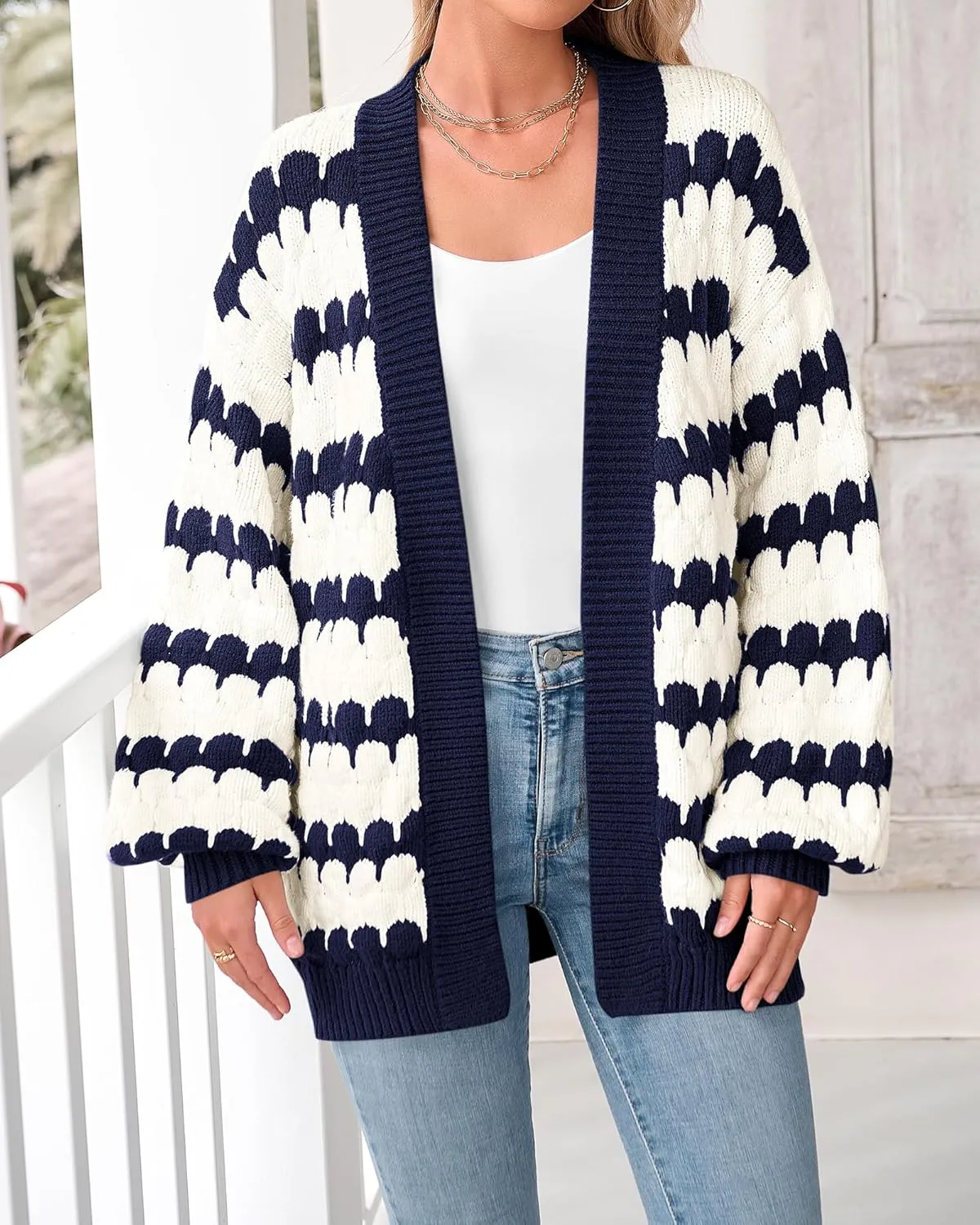 BTFBM Womens Open Front Cardigan Sweater 2024 Fall Winter Long Sleeve Loose Color Block Chunky Cable Knit Outerwear Coat