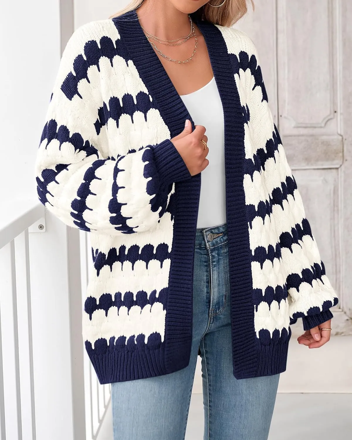 BTFBM Womens Open Front Cardigan Sweater 2024 Fall Winter Long Sleeve Loose Color Block Chunky Cable Knit Outerwear Coat
