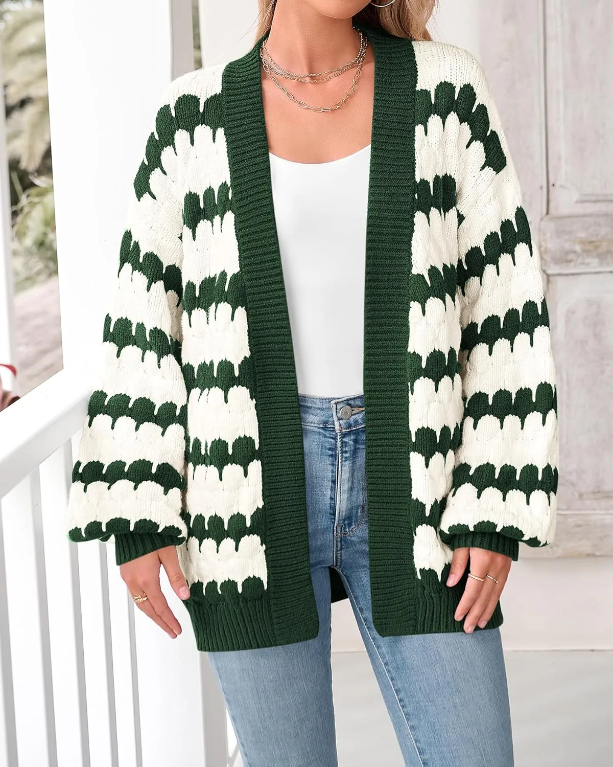 BTFBM Womens Open Front Cardigan Sweater 2024 Fall Winter Long Sleeve Loose Color Block Chunky Cable Knit Outerwear Coat