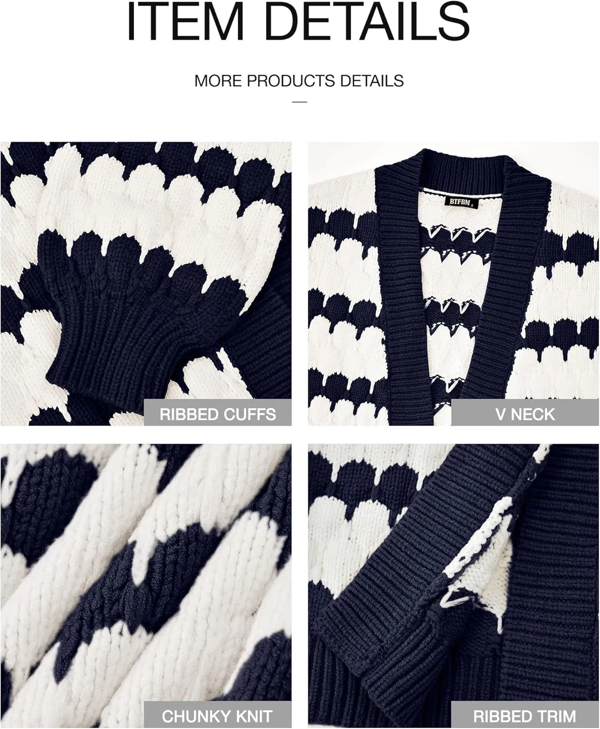 BTFBM Womens Open Front Cardigan Sweater 2024 Fall Winter Long Sleeve Loose Color Block Chunky Cable Knit Outerwear Coat