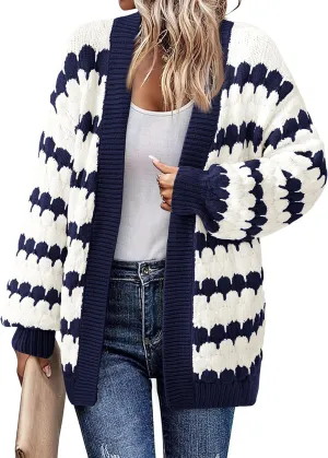 BTFBM Womens Open Front Cardigan Sweater 2024 Fall Winter Long Sleeve Loose Color Block Chunky Cable Knit Outerwear Coat