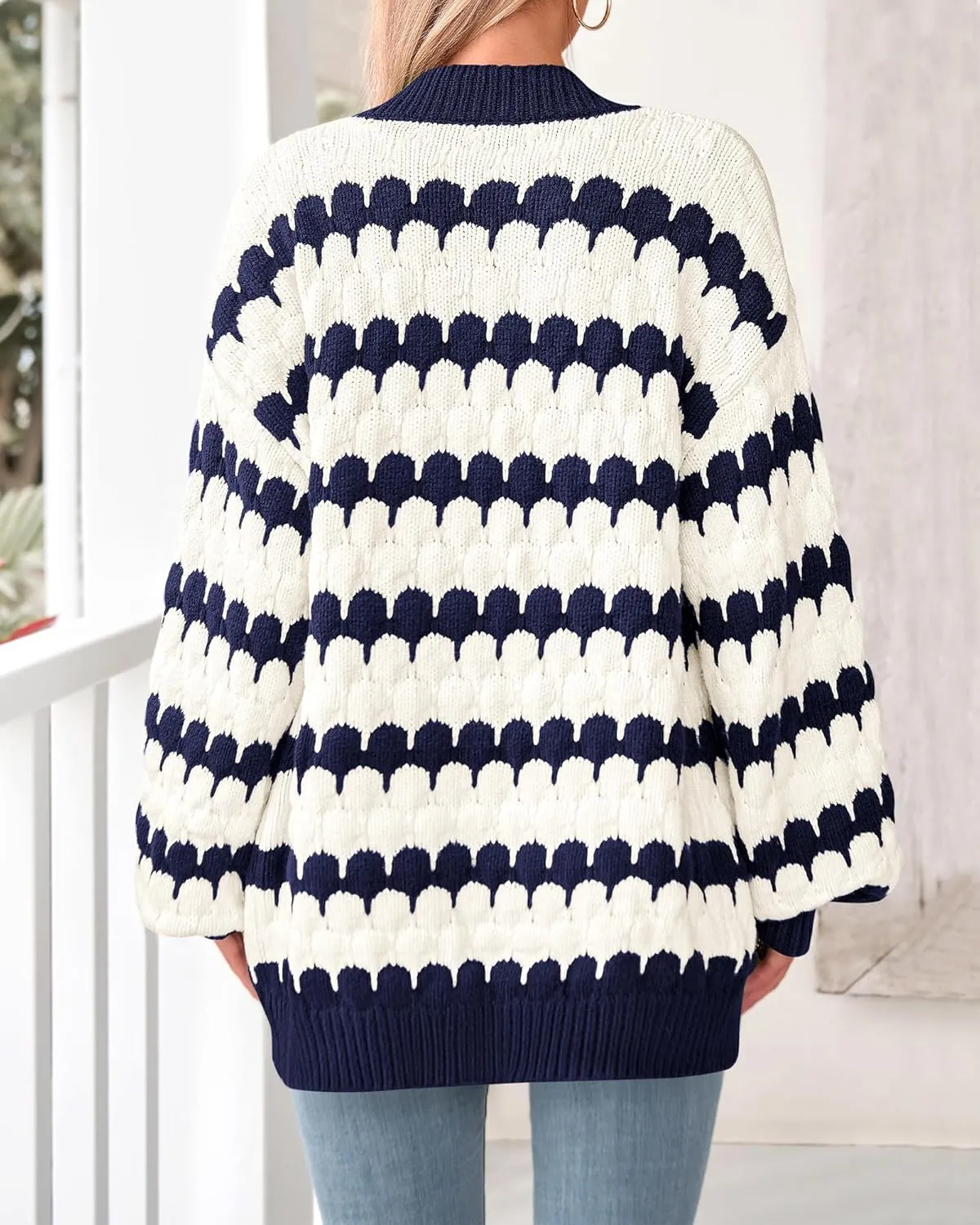 BTFBM Womens Open Front Cardigan Sweater 2024 Fall Winter Long Sleeve Loose Color Block Chunky Cable Knit Outerwear Coat