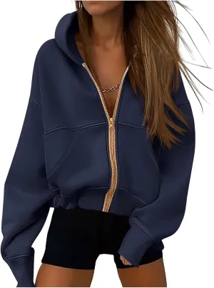 Canbebig Zip Up Hoodies Women Casual Cropped Sweatshirts Long Sleeve Fleece Hooded Jackets 2024 Trendy Fall Winter Clothes