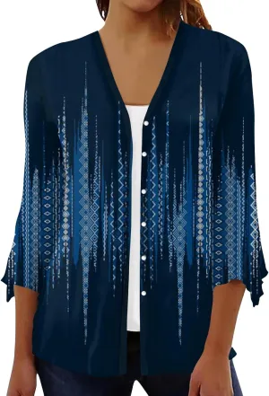 Cardigan for Women Fall,Women's Long Sleeve Casual Vintage Printed Lightweight Beach Thin Kimono Cardigans
