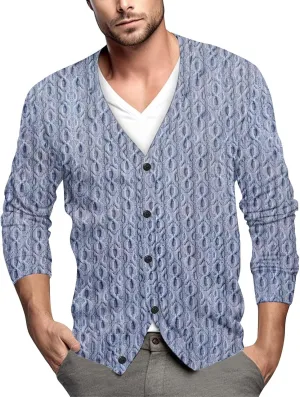 Cardigan Sweater for Men Knitted Long Sleeve Sweaters V Neck Button up Sweaters Classic Tops Casual Pullovers