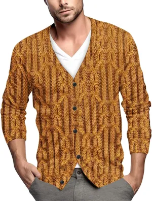 Cardigan Sweater for Men Knitted Long Sleeve Sweaters V Neck Button up Sweaters Classic Tops Casual Pullovers