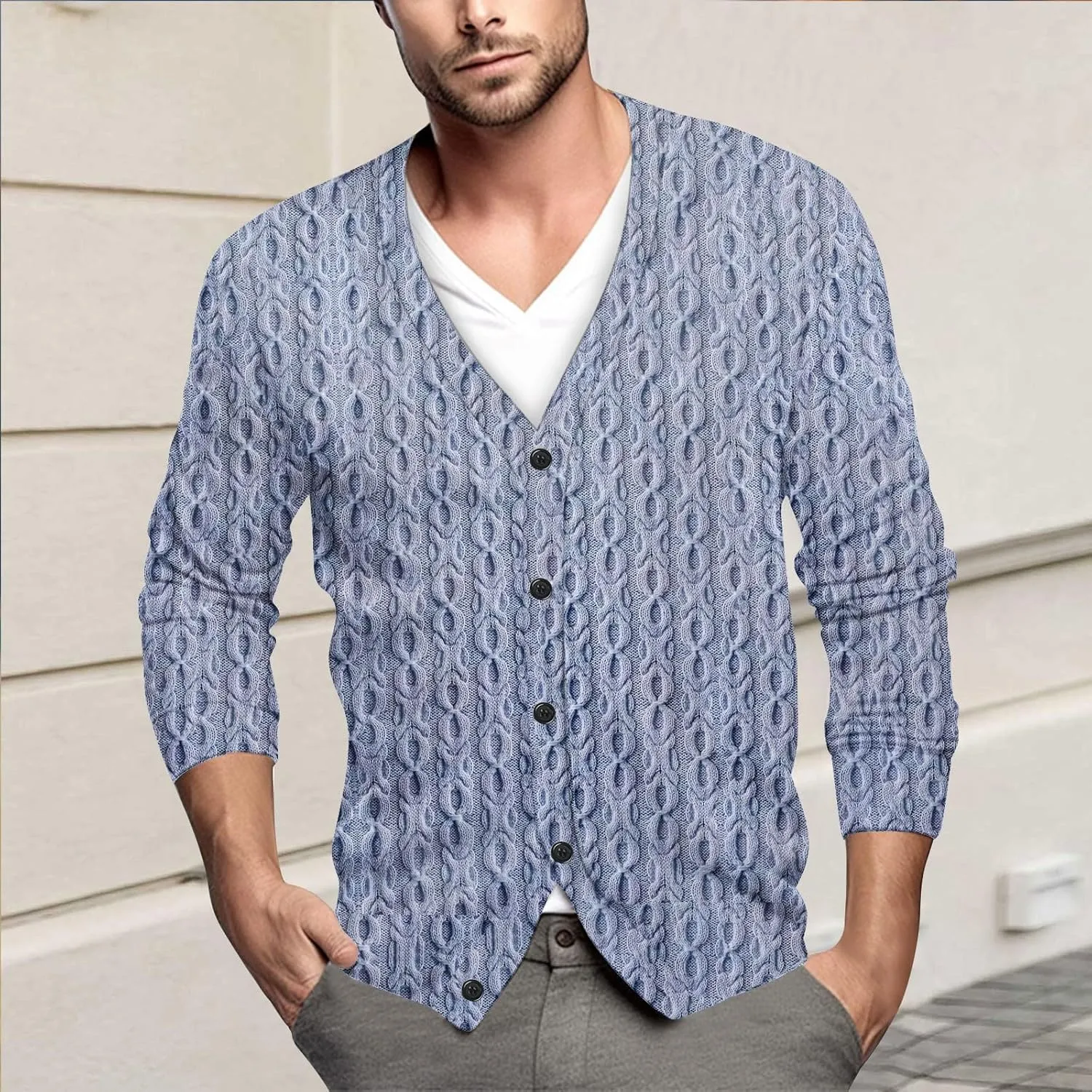 Cardigan Sweater for Men Knitted Long Sleeve Sweaters V Neck Button up Sweaters Classic Tops Casual Pullovers