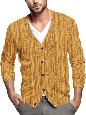Cardigan Sweater for Men Knitted Long Sleeve Sweaters V Neck Button up Sweaters Classic Tops Casual Pullovers