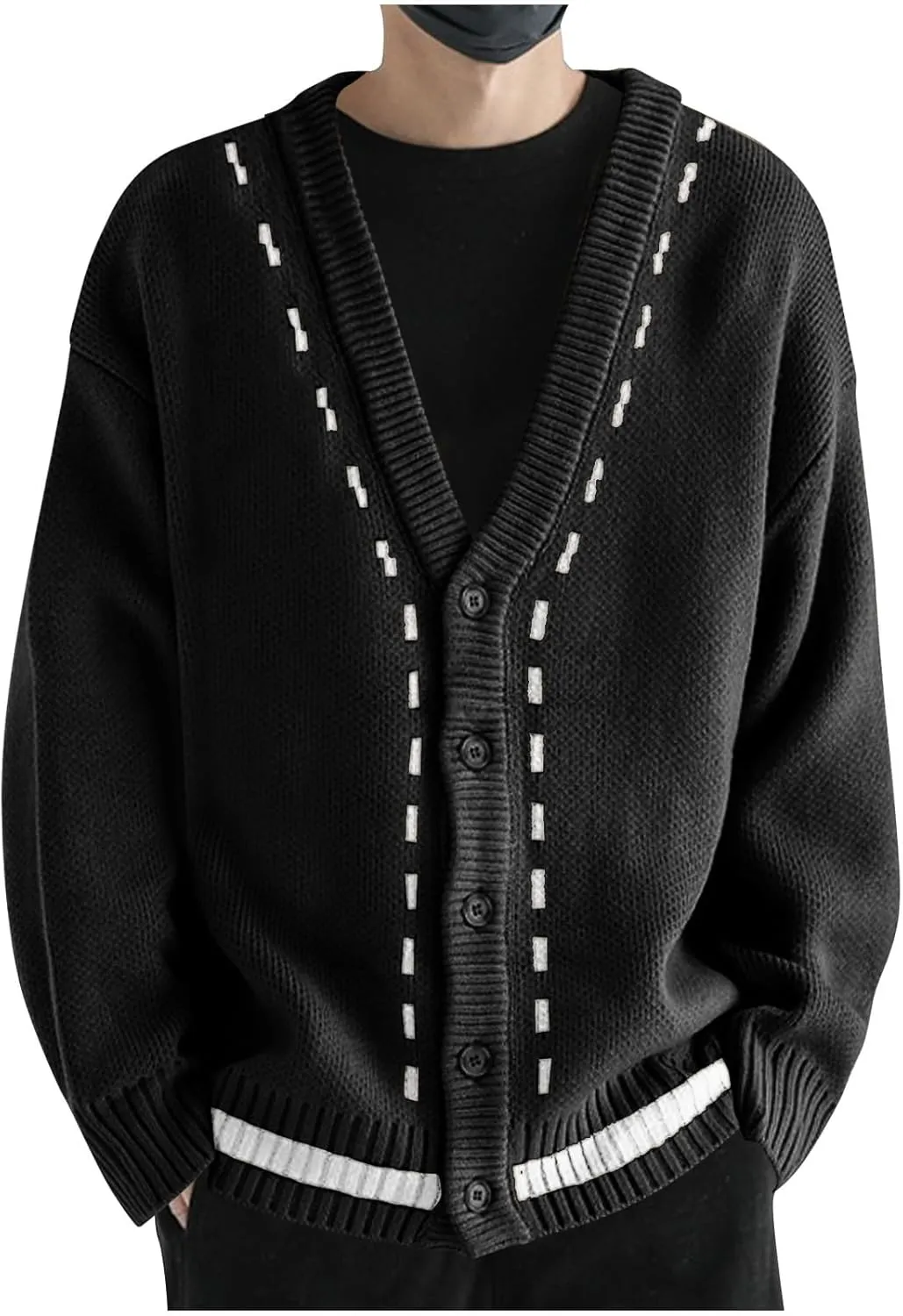 Cardigan Sweaters for Men Button Down Knit Sweater V Neck Ribbed Cardigan Cable Knit Sweater Casual Outwear