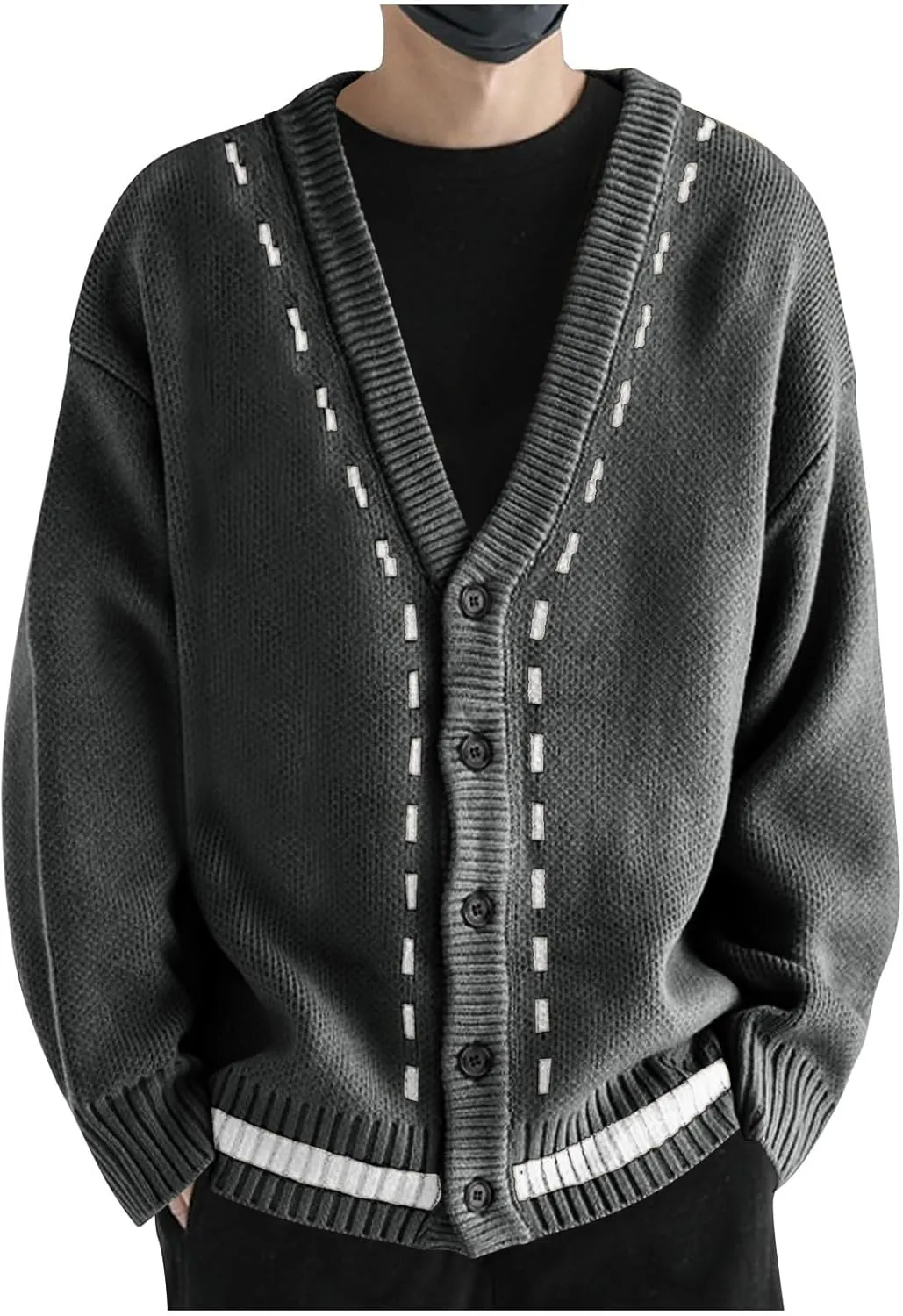 Cardigan Sweaters for Men Button Down Knit Sweater V Neck Ribbed Cardigan Cable Knit Sweater Casual Outwear