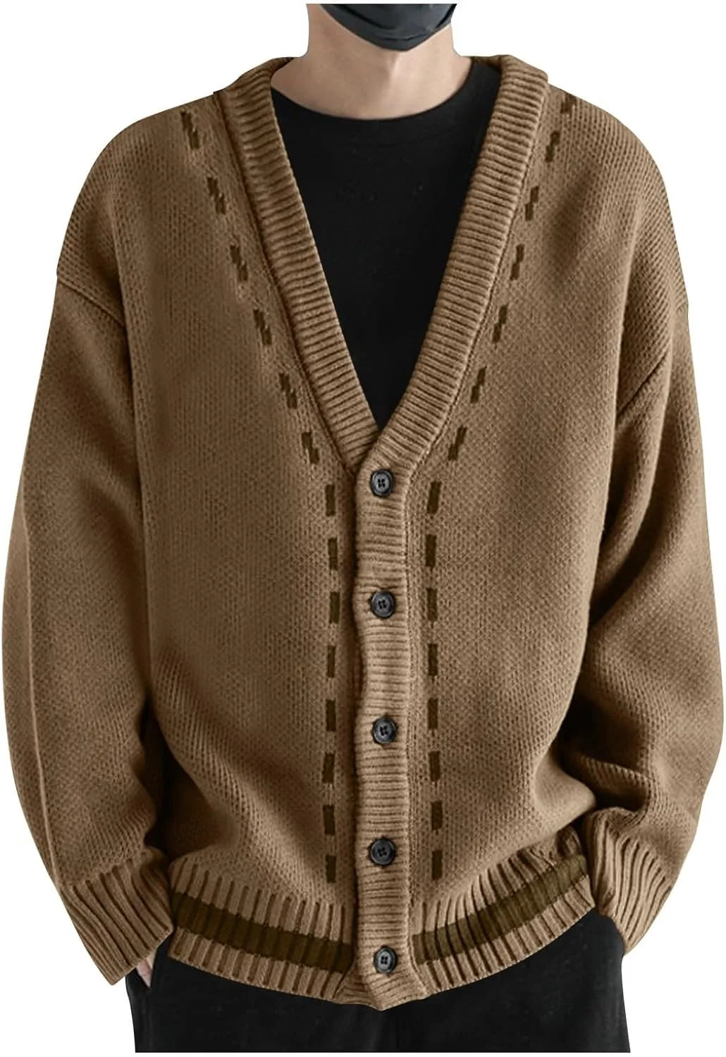 Cardigan Sweaters for Men Button Down Knit Sweater V Neck Ribbed Cardigan Cable Knit Sweater Casual Outwear