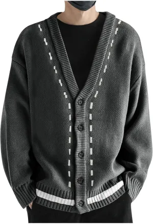 Cardigan Sweaters for Men Button Down Knit Sweater V Neck Ribbed Cardigan Cable Knit Sweater Casual Outwear
