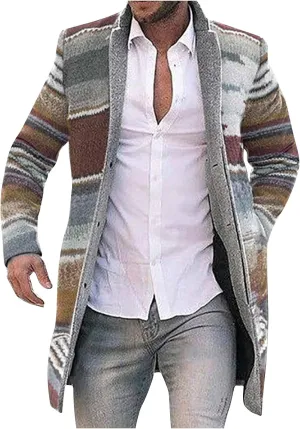 Cardigan Sweaters for Men,Fashion Printed Wool Blends Button Down Knitted Stand Collar Sweater Fall Winter Coat