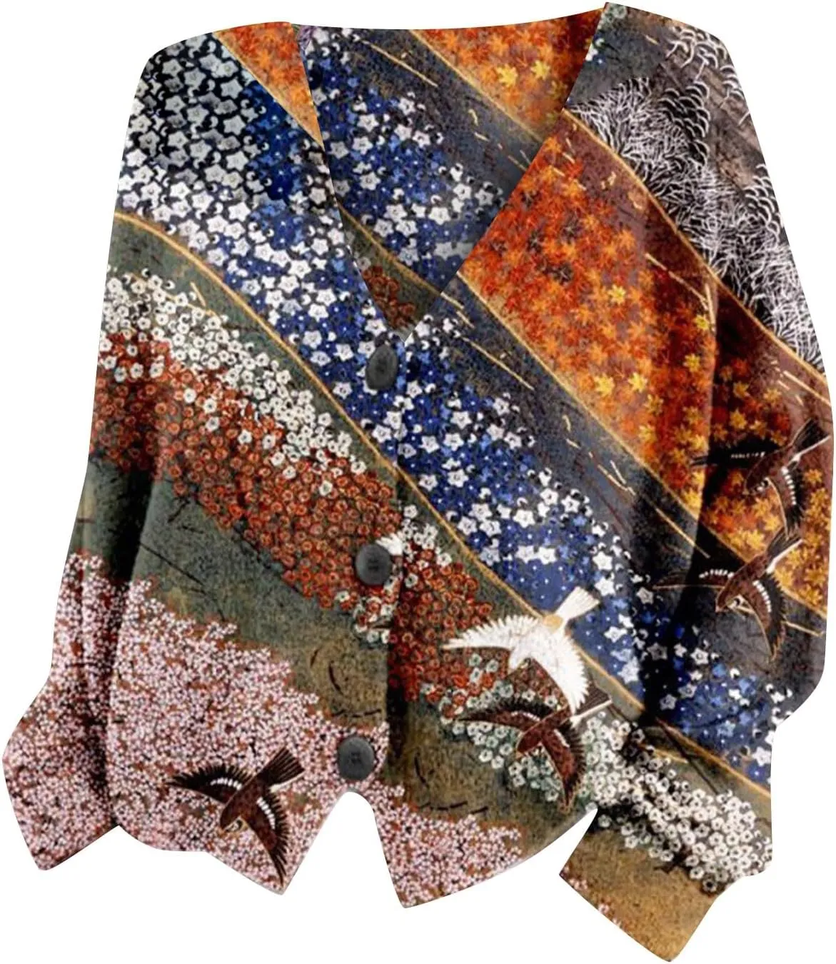 Cardigan Sweaters for Women Fall Casual Floral Printed Long Sleeve Button V-Neck Open Front Lightweight Loose Outwear