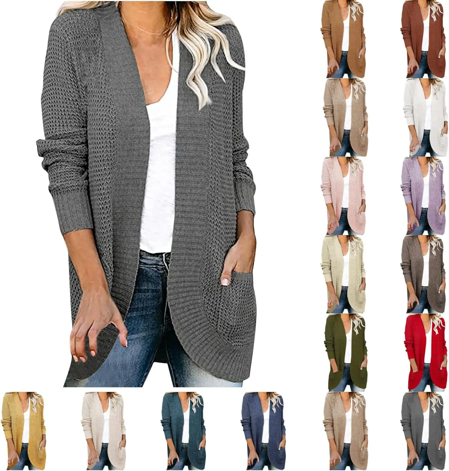 Cardigan Sweaters for Women Lightweight Long Sleeve Open Front Coat Casual Loose Knit Outwear with Pockets
