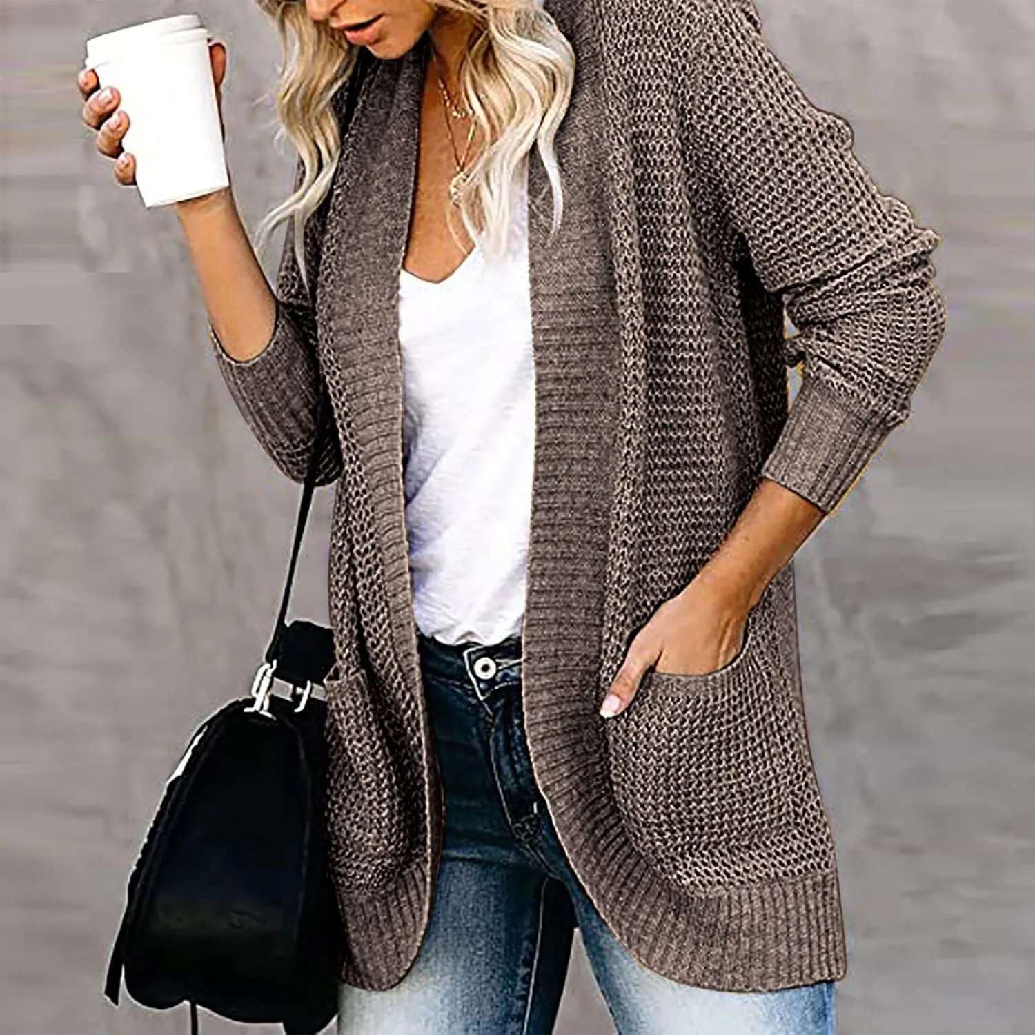 Cardigan Sweaters for Women Lightweight Long Sleeve Open Front Coat Casual Loose Knit Outwear with Pockets