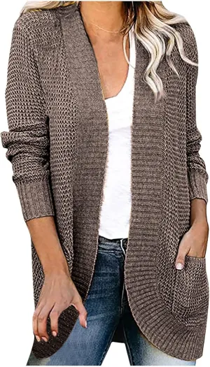 Cardigan Sweaters for Women Lightweight Long Sleeve Open Front Coat Casual Loose Knit Outwear with Pockets