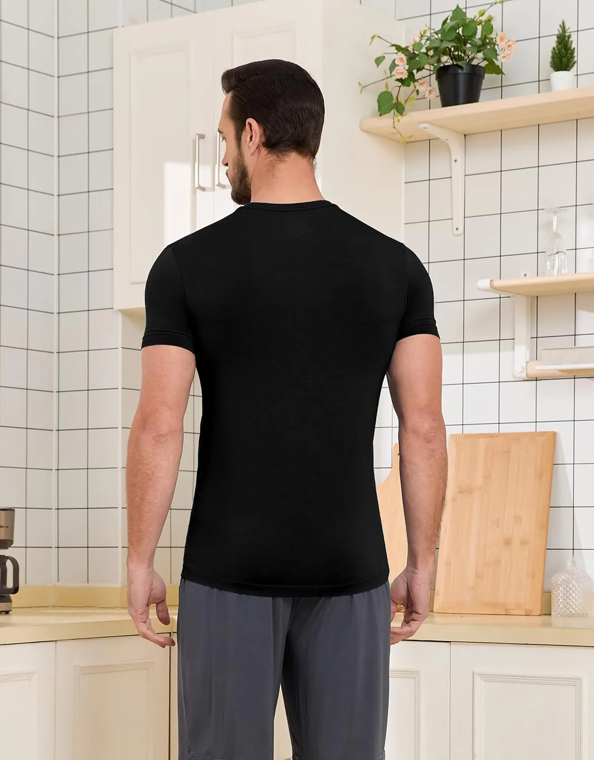 CF Men's Undershirts Bamboo Rayon Moisture Wicking T-Shirts Short Sleeve Crewneck Tees for Men Slim Fit T-Shirts 3 or 5 Pack